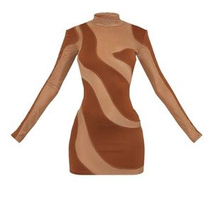 PrettyLittleThing Mesh Long Sleeve Bodycon Dress